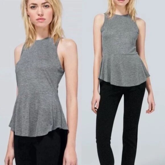 Aritzia Wilfred Concorde Peplum Top Sleeveless Blouse Rayon Black Size XS - Picture 3 of 8